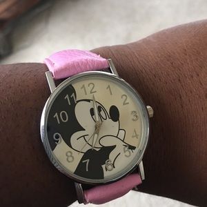 Pink Mickey Mouse watch with leather band NWOT